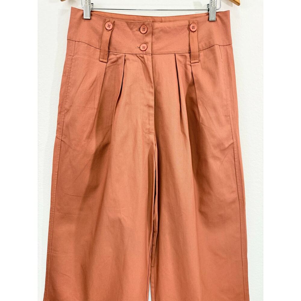 Anthropologie Tiny Ulysses Wide Leg Pants Rust Cotton Poplin High Rise NWT Sz L - Picture 5 of 13